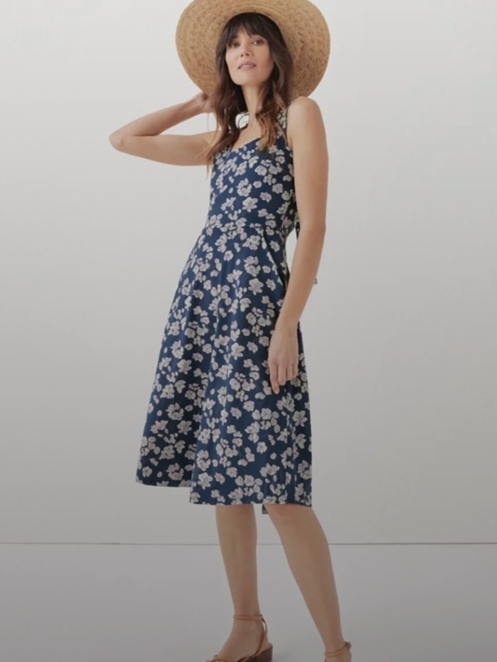 Pact Organic Cotton French Navy Shoreline Fit and Flare Tie Back Dress Size L